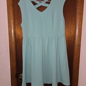 No Boundaries Aqua Textured Sleeveless Dress with Crisscross Back